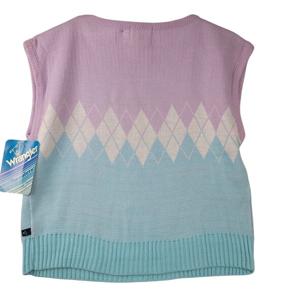 Wrangler 80s Knit Sweater Vest XL Argyle Diamond Pattern Retro Pullover New - Picture 2 of 11